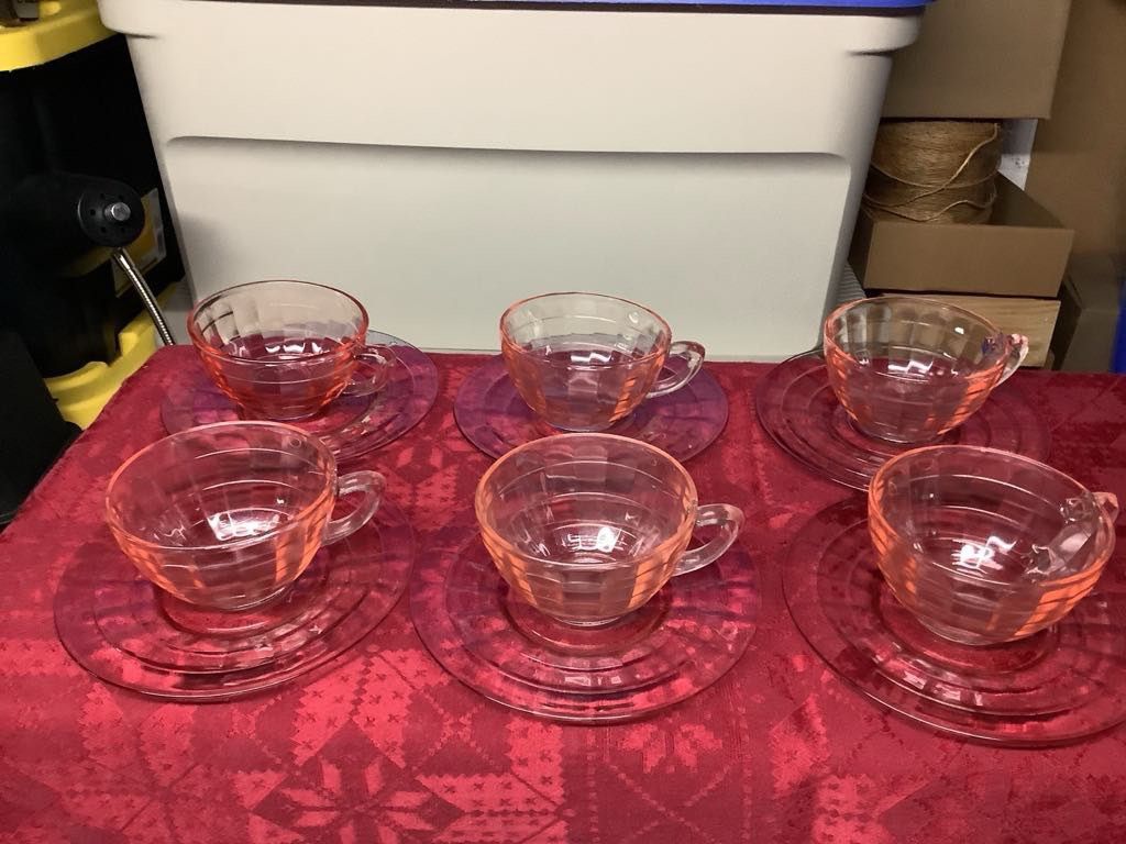 6/ Sets Of Depression Glass, Pink Color