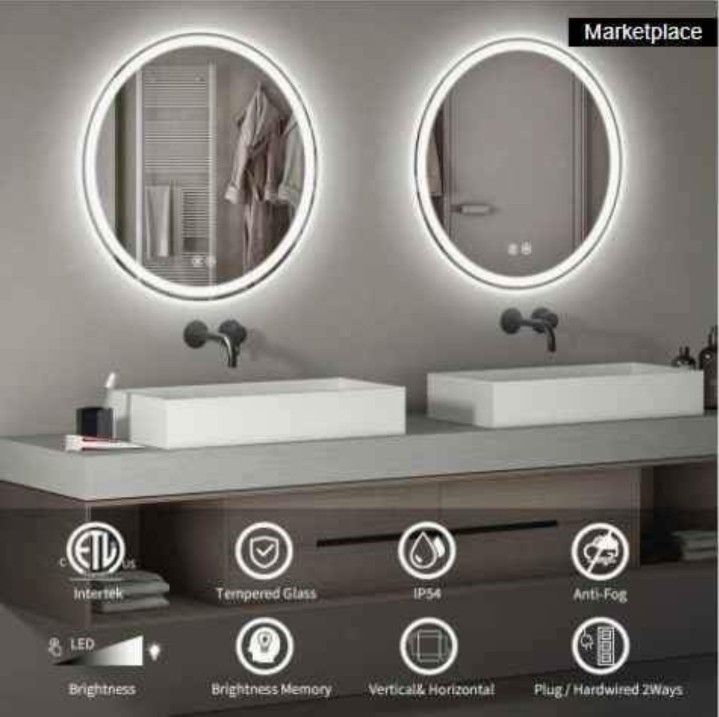 2 pack 20 inch LED Lighted Dimmable Anti Fog Frameless Rounded Vanity Mirror
