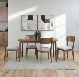 Ready for pickup Mid-Century Modern Dining Table and Chairs Set with Cushioned Seat, Set of 5