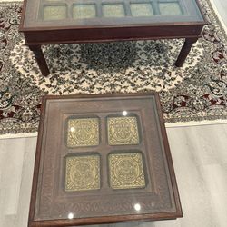 Handmade Antique Wood Coffee Table And Two Side Tables
