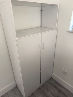 White Storage Cabinet with Open Shelf