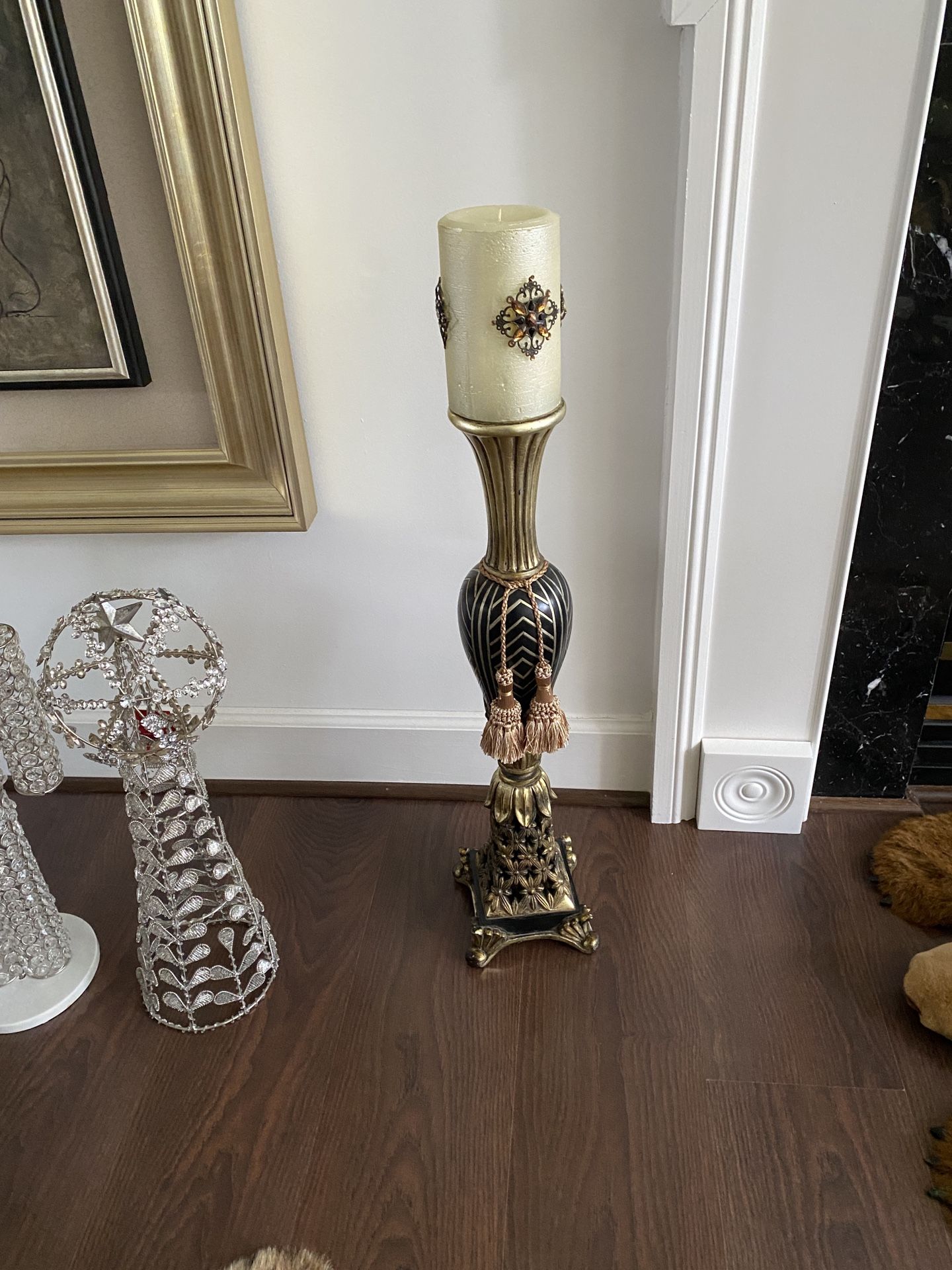 Vintage Pillar Candle Holder with Fine Artistic Engraving 25” with 6” Candle