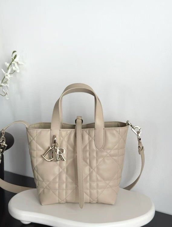 Large rattan check brand logo calfskin tote bag shopping bag handbag small size women's beige