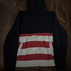 Tommy Hilfiger Hoodie Mens L Colorblock Red White Blue Flag Pullover Sweatshirt Streetwear