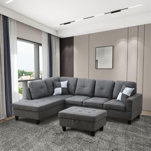 Grey Sectional Couch With Ottoman