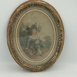 Vintage French Print Boy With Parachute Gold Painted Frame Circa 1960s