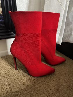 Red Knit Sock Stiletto Ankle Boots