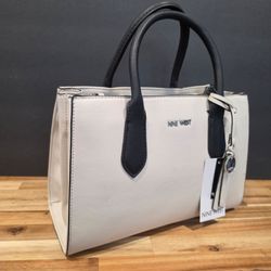 Nine West White and Black Structured Handbag