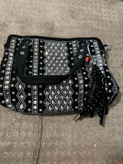 Black Rhinestone Studded Tote Handbag