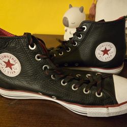 Black Leather Converse Shoes Size 10