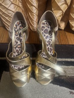 Gold High Heel Evening Shoes Size 7 1/2