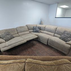 Free Delivery! Beige Microsuede Recliner C Shaped Sectional 