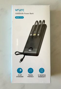 VRURC Portable Charger Power Bank USB C External Battery Pack 10000mAh Flight Safe Travel 5 Outputs 2 Inputs Slim Phone Built In Cables Purple Lavende