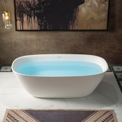 B0048 66-7/8" L x 32-5/8" W Luxury Contemporary Solid Surface Stone Resin Freestanding Bathtub in Matte White
