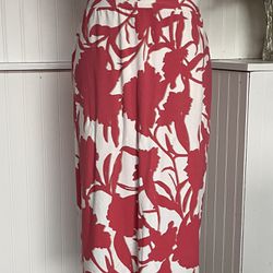 Liz Claiborne Pull On A-Line Coral & Off White Floral 