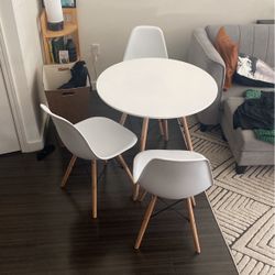 White Faux Wood Dining Table With 4 Chair Set
