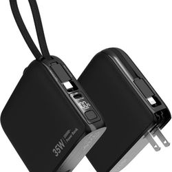 new Portable Charger Power Bank with Built in Cable & Wall Plug-35W PD Fast Charging External Phone Charger,20000mAh Battery Pack for iPhone 16/15/14/