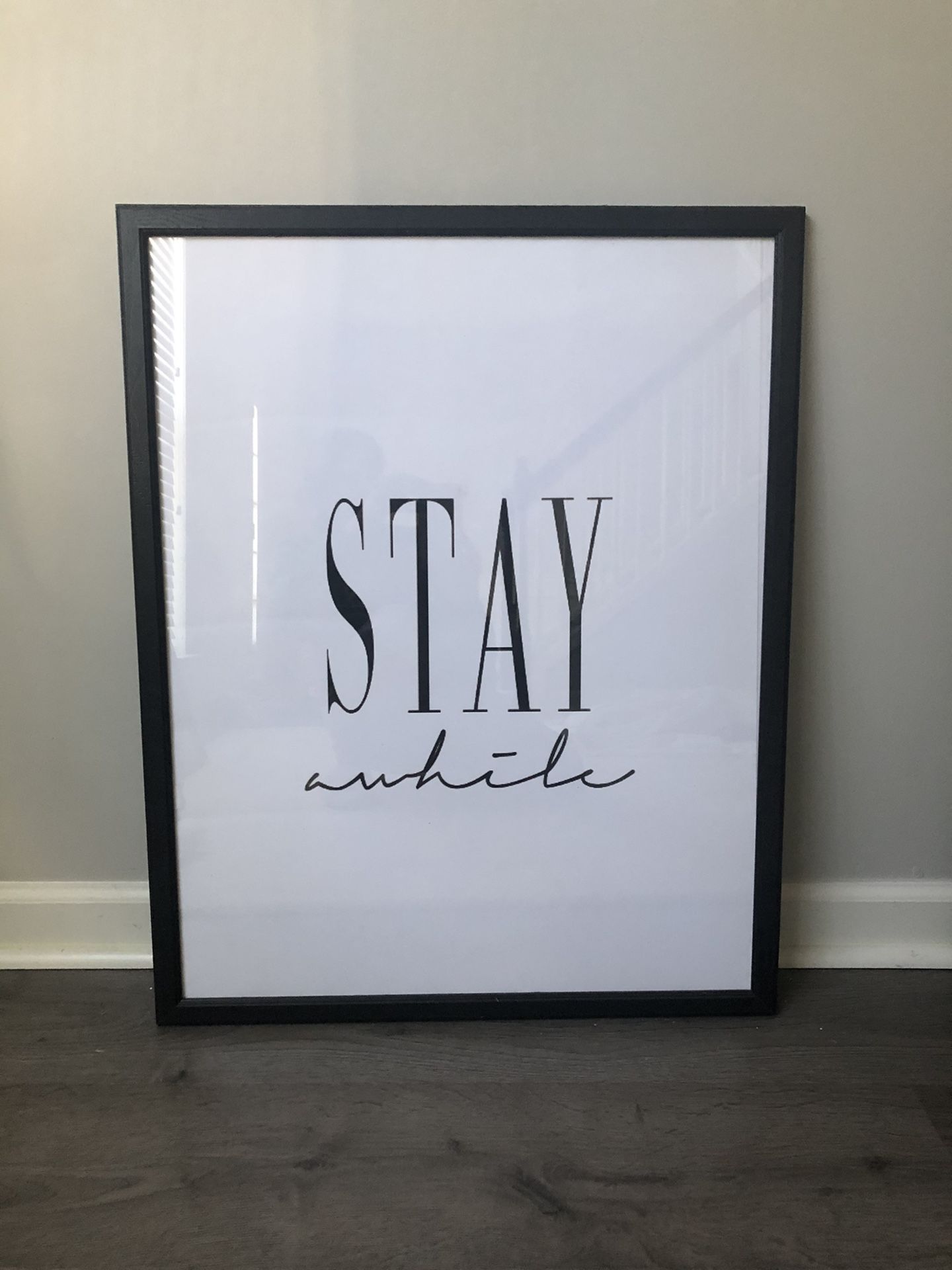 Large “stay awhile” wall decor frame- black wooden frame