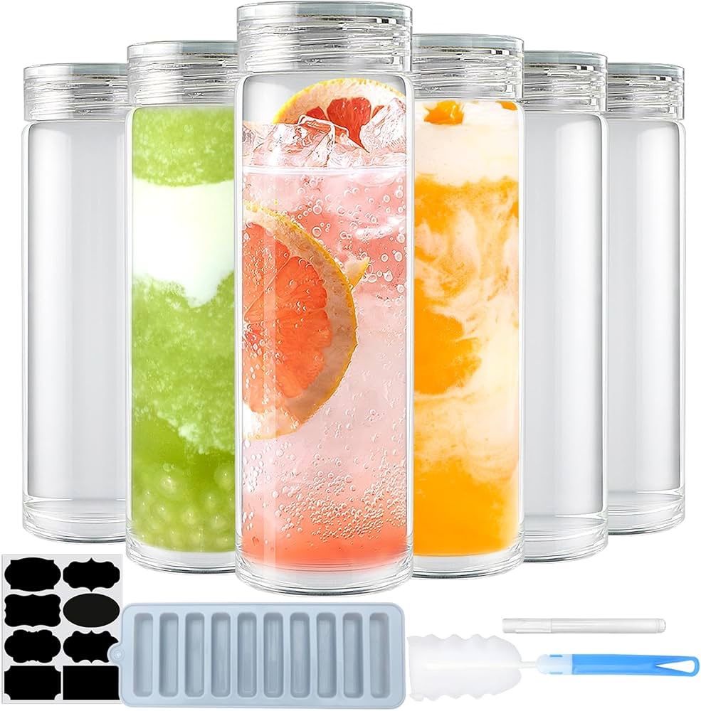 16oz Glass Bottles with Lids,Glass Bottles with lids,glass water bottles.Suitable for beverage storage, juicing, drinking water, tea, leak-proof, reus