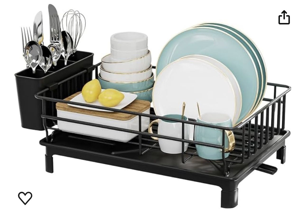 Dish Drying Rack, Small Dish Drainer with Removable Utensil Holder and and Swivel Spout, Rust-Proof Carbon Steel Dish Strainer Rack, Dish Racks for Ki