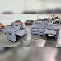 2 Pieces gray color manual recliner sofa set