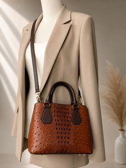 Brown Croc-Embossed Leather Satchel Handbag