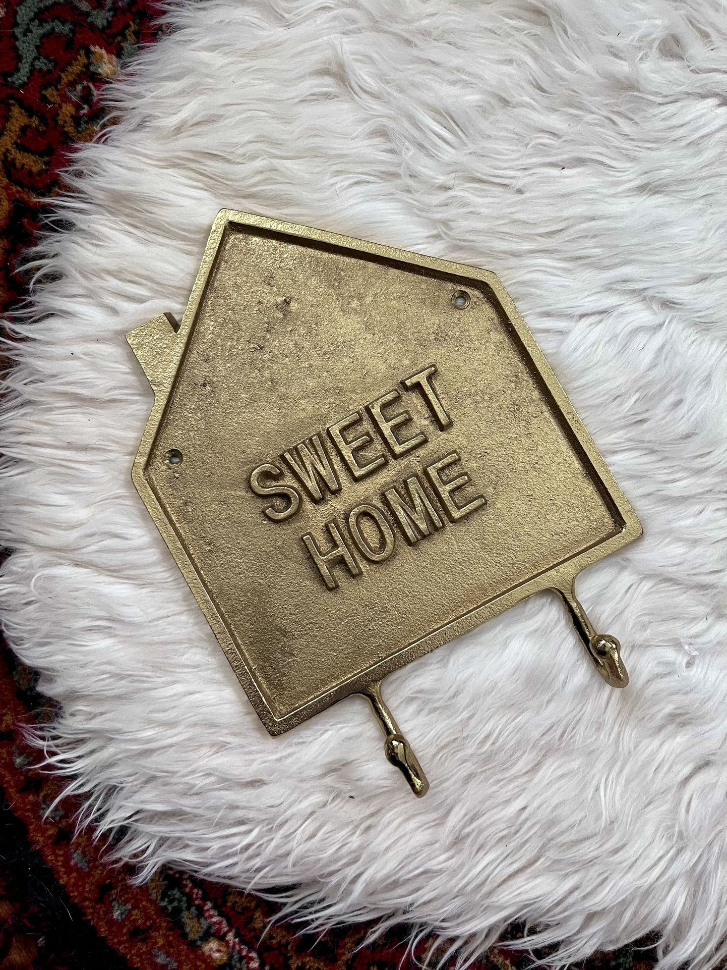 Gold Metal Key Hook Sweet Home Entryway Hanging Wall Accessory Modern Chic
