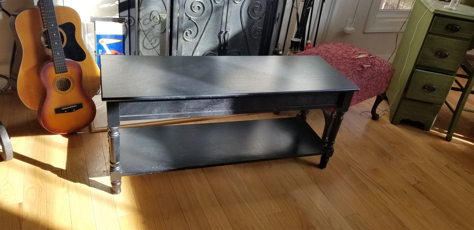 Bench with hidden storage and bottom shelf