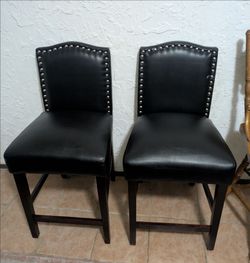 Set of 2 Black Faux Leather Bar Stools