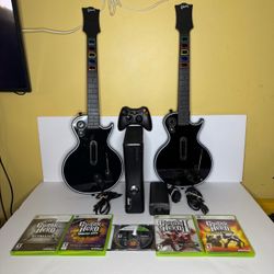 Xbox 360 S Console 4GB + Guitar Hero bundle + Guitar + Games. Tested!!