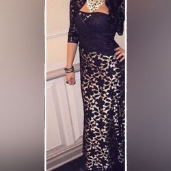 Jovani Black & Nude Strapless Silk Lace Formal Dress - Size 10