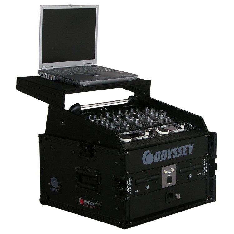 Odyssey FZGS1004BL, 10U Top Slanted 4U Bottom Vertical Pro Combo Rack with Glide Platform - Black
