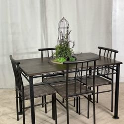 Compact Wood & Iron Dining Table & 4 Chairs