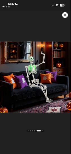 5 ft Sound Activated  life size posable Skeleton - Eyes and chest light up green