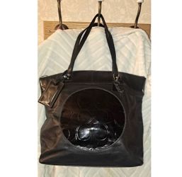 Coach Black Leather Signature Tote Bag