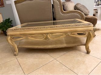 French Provincial Glass Top Coffee Table