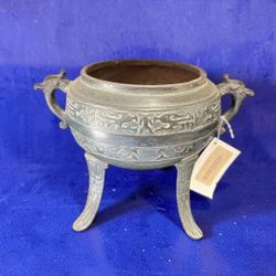 Antique Asian Art Archaic Style Three Footed Incense Burning Bowl/ Cast Iron