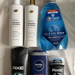 8 Products For Men Dove Shampoo, Conditioner, Crest Pro Health Toothpaste, Toothbrush 