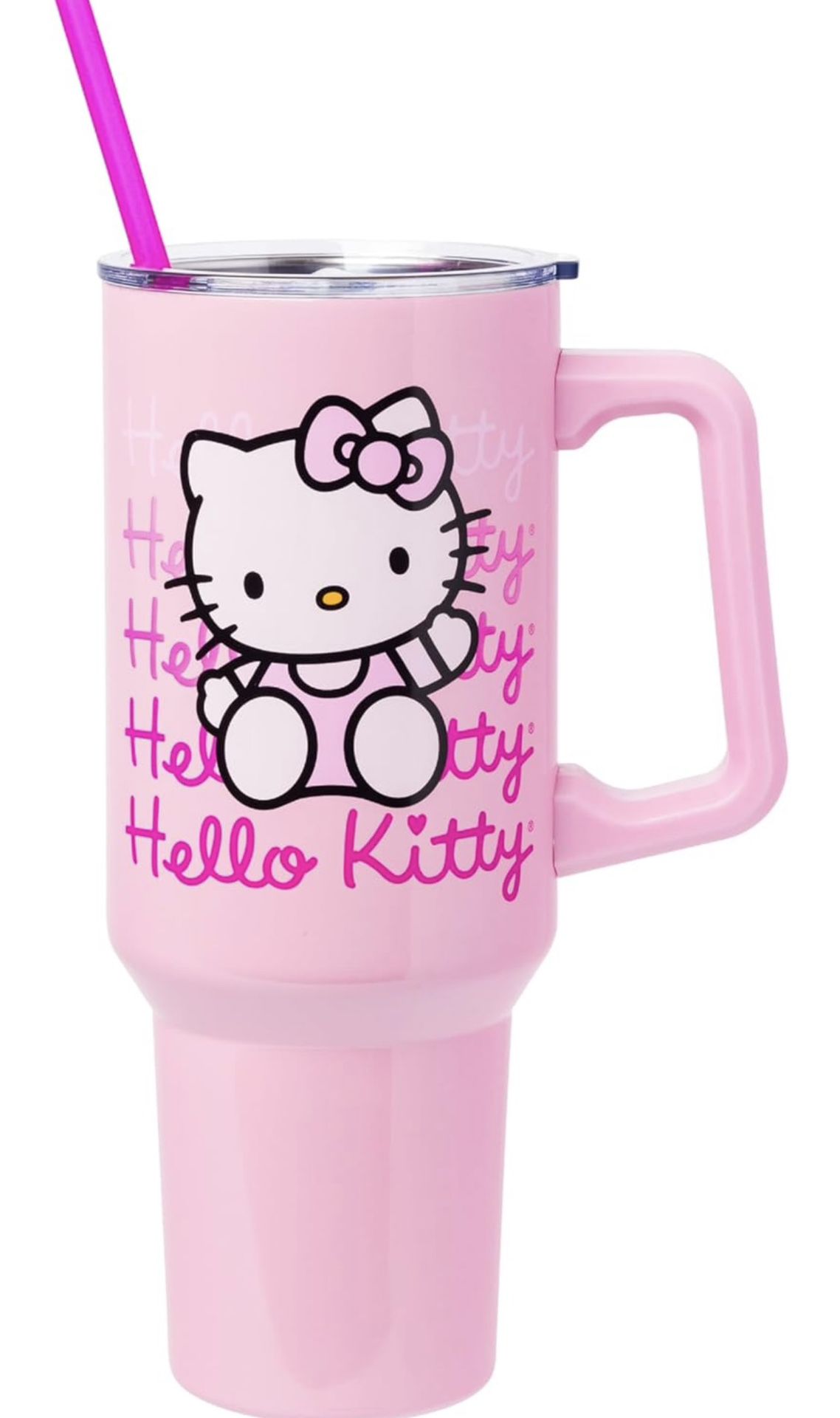 Sanrio Hello Kitty Waving Stainless Steel Tumbler with Handle and Straw, Fits in Standard Cup Holder, 40 Ounces