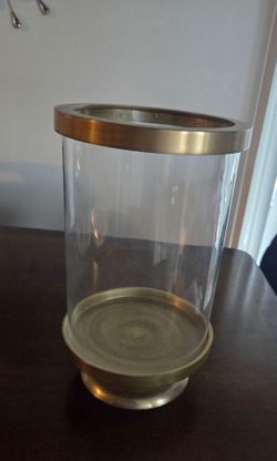 Glass Hurricane Candle Holder with Gold Rim