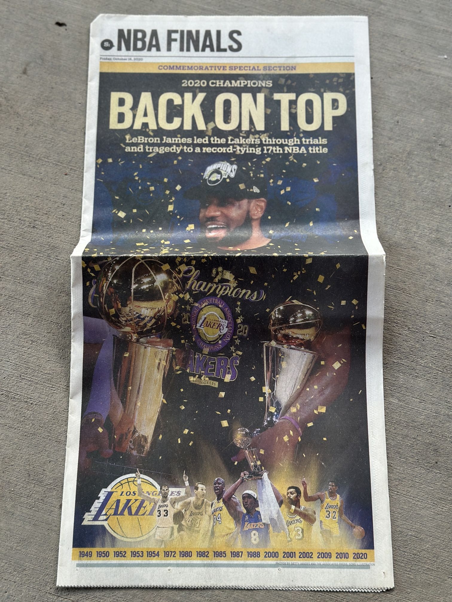 NBA FINALS LAKERS COMMEMORATIVE SECTION OCTOBER 16 2020 CHAMPIONS LEBRON JAMES