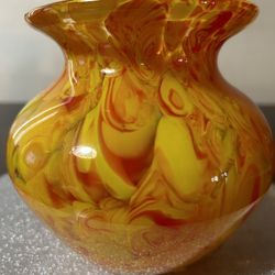 Yellow and Orange Spatter Art Vase