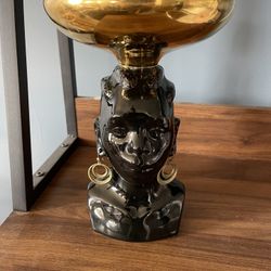 Vintage and and BLACKAMOOR NUBIAN Black Man Lady Headvase GOLD Bowl African Pottery MCM