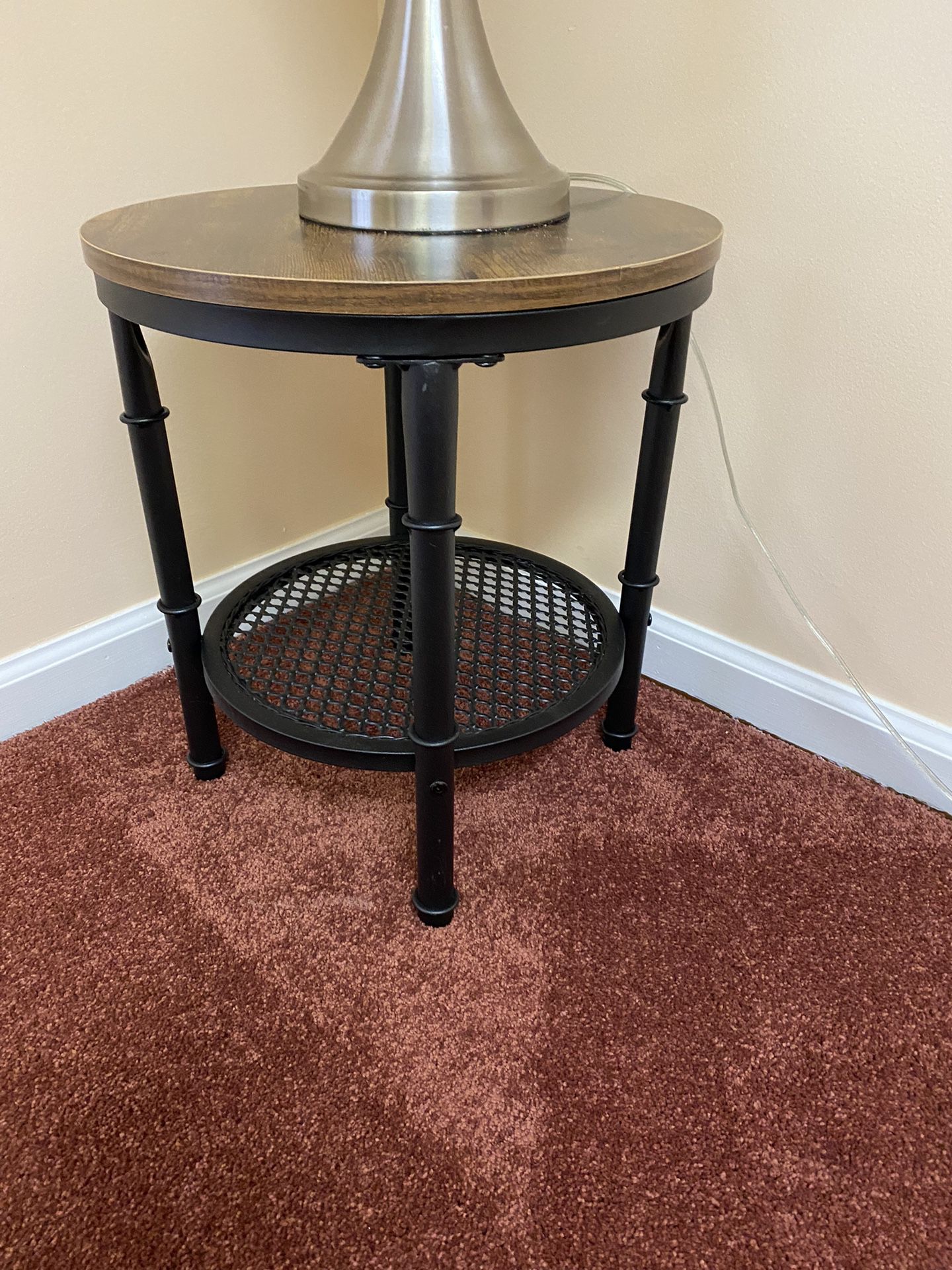 15.7 inch Small End Table Round 2-Tier with Storage, Open Shelf and Metal Legs for Living Room