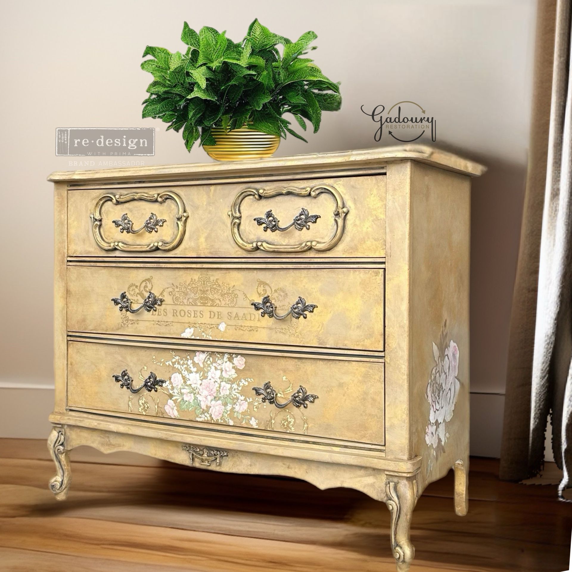 French Glam Gold, Three Drawer, Chest Of Drawers, Dresser And Table Nightstand Accent Piece