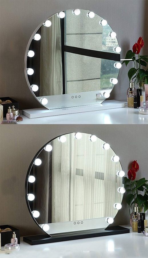 New in box $140 Round 24” Vanity Mirror w/ 15 Dimmable LED Light Bulbs Beauty Makeup (White or Black)