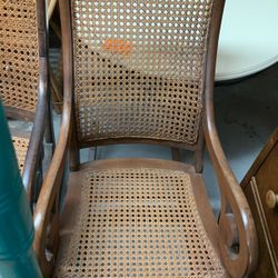 Antique Rocker Caned Seat And Back