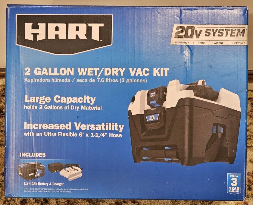HART 20-Volt Cordless 2-Gallon Wet/Dry Vacuum Kit