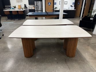Stone Dining Table with Wood Pedestals