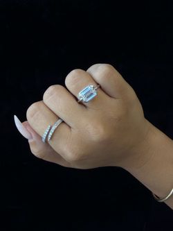3CT Emerald Cut Solitaire Lab Grown Diamond East To West Engagement Ring In Platinum